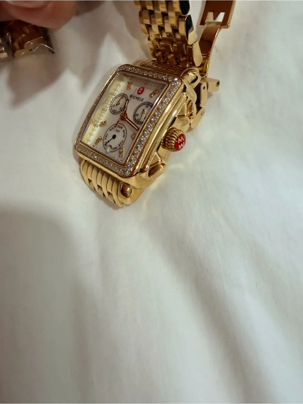 Michele Gold-Tone Diamond Accent Chronograph Bracelet Watch - Picture 14 of 14
